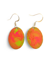 Load image into Gallery viewer, Yellow Orange Marble Mini Oval Lures of Love Earrings