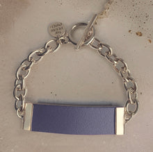 Load image into Gallery viewer, Navy Leather and Chain ID Toggle Bracelet