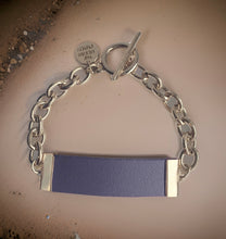 Load image into Gallery viewer, Navy Leather and Chain ID Toggle Bracelet