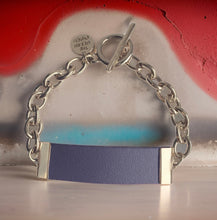 Load image into Gallery viewer, Navy Leather and Chain ID Toggle Bracelet