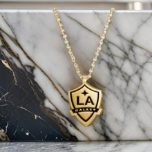 Load image into Gallery viewer, LA Galaxy Shield Pendant w/ black enamel 18" chain length