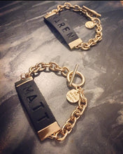 Load image into Gallery viewer, Black Leather and Chain ID Toggle Bracelet by The Urban Charm