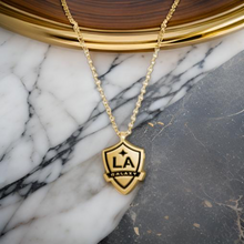 Load image into Gallery viewer, LA Galaxy Shield Pendant w/ black enamel 18" chain length
