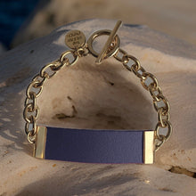 Load image into Gallery viewer, Navy Leather and Chain ID Toggle Bracelet