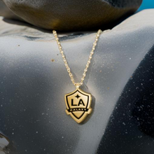 Load image into Gallery viewer, LA Galaxy Shield Pendant w/ black enamel 18" chain length