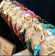 Load image into Gallery viewer, Turquoise Suede Woven Cable Chain Toggle Bracelet