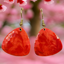 Load image into Gallery viewer, Red & Pink Marble Guitar Pick Lures of Love Earrings