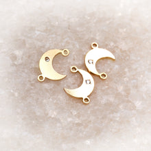 Load image into Gallery viewer, Moon Connector | 14K Gold Filled Yellow | 10.5mm | White Gemstone | 4pk