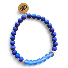 Load image into Gallery viewer, Evil Eye Protection Blue Lava Rock and Frosted Blue Glass Bracelet