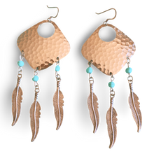 Load image into Gallery viewer, Dream Catcher Earrings with Turquoise Accents and Feathers by The Urban Charm