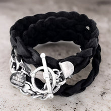 Load image into Gallery viewer, Silver Chain Black Braided Four Wrap Genuine Leather Bracelet by The Urban Charm