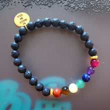 Load image into Gallery viewer, Small Black Lava Rock Chakra Bracelet