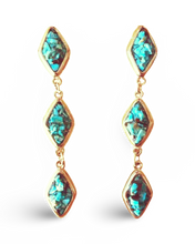 Load image into Gallery viewer, Natural Turquoise and Silver Tier Drop Earrings by The Urban Charm