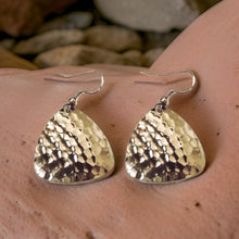 Load image into Gallery viewer, Hammered Guitar Pick Dangle Earrings