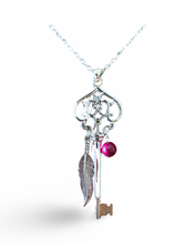 Load image into Gallery viewer, Skeleton Key Necklace with Pink Tiger’s Eye