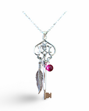 Load image into Gallery viewer, Skeleton Key Necklace with Pink Tiger’s Eye