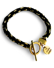 Load image into Gallery viewer, Black Suede Woven Cable Chain Toggle Bracelet