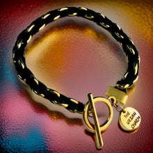 Load image into Gallery viewer, Black Suede Woven Cable Chain Toggle Bracelet