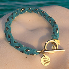Load image into Gallery viewer, Turquoise Suede Woven Cable Chain Toggle Bracelet