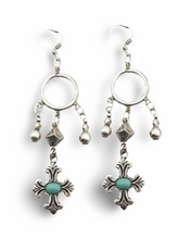 Load image into Gallery viewer, Silver Cross Dangle Earrings