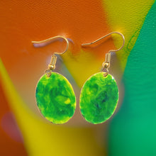 Load image into Gallery viewer, Green Yellow Marble Mini Oval Lures of Love Earrings