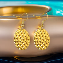 Load image into Gallery viewer, Hammered Small Flat Oval Dangle Earrings