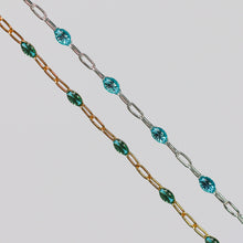 Load image into Gallery viewer, Caterina Permanent Jewelry Chain, Aquamarine Enamel Design, Cable Links, Available in Gold Filled and Sterling Silver