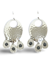 Load image into Gallery viewer, Hammered Jet Black Chandelier Earrings