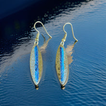 Load image into Gallery viewer, Art Deco Hand Painted Blue Mini Navette Earrings