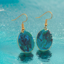 Load image into Gallery viewer, Blue & Green Hand Painted Marbleized Mini Oval Earrings