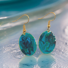 Load image into Gallery viewer, Blue & Green Hand Painted Marbleized Mini Oval Earrings