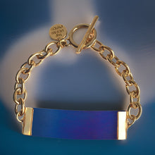 Load image into Gallery viewer, Blue Leather and Chain ID Toggle Bracelet