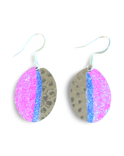 Load image into Gallery viewer, Art Deco Hand Painted Pink & Blue Mini Oval Earrings