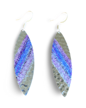 Load image into Gallery viewer, Art Deco Hand Painted Purple & Blue Navette Earrings