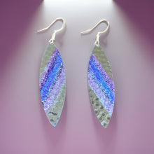Load image into Gallery viewer, Art Deco Hand Painted Purple & Blue Navette Earrings