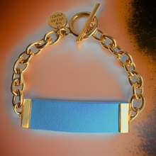 Load image into Gallery viewer, Baby Blue Leather and Chain ID Toggle Bracelet by The Urban Charm