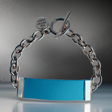 Load image into Gallery viewer, Baby Blue Leather and Chain ID Toggle Bracelet by The Urban Charm