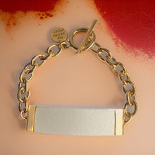 Load image into Gallery viewer, White Genuine Leather and Chain ID Charm Toggle Bracelet