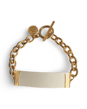 Load image into Gallery viewer, White Genuine Leather and Chain ID Charm Toggle Bracelet
