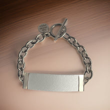 Load image into Gallery viewer, White Genuine Leather and Chain ID Charm Toggle Bracelet