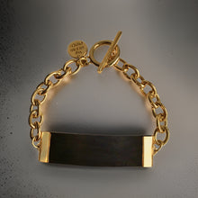 Load image into Gallery viewer, Black Leather and Chain ID Toggle Bracelet by The Urban Charm