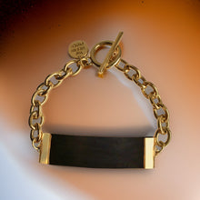 Load image into Gallery viewer, Black Leather and Chain ID Toggle Bracelet by The Urban Charm