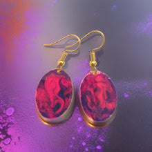 Load image into Gallery viewer, Purple Hand Painted Marbleized Mini Oval Earrings