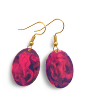 Load image into Gallery viewer, Purple Hand Painted Marbleized Mini Oval Earrings