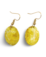 Load image into Gallery viewer, Yellow Hand Painted Marbleized Mini Oval Earrings