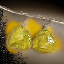Load image into Gallery viewer, Yellow & White Hand Painted Marbleized Guitar Pick Earrings