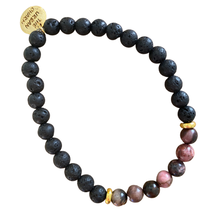 Load image into Gallery viewer, Black Lava Rock and Natural Rhodonite Bracelet