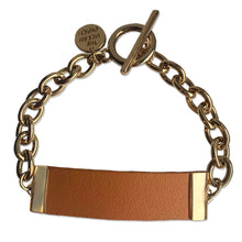 Load image into Gallery viewer, Tan Leather and Chain ID Toggle Bracelet by The Urban Charm
