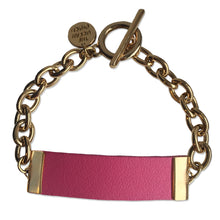 Load image into Gallery viewer, Pink Leather and Chain ID Toggle Bracelet