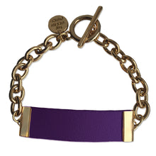 Load image into Gallery viewer, Purple Leather and Metal ID Bracelet